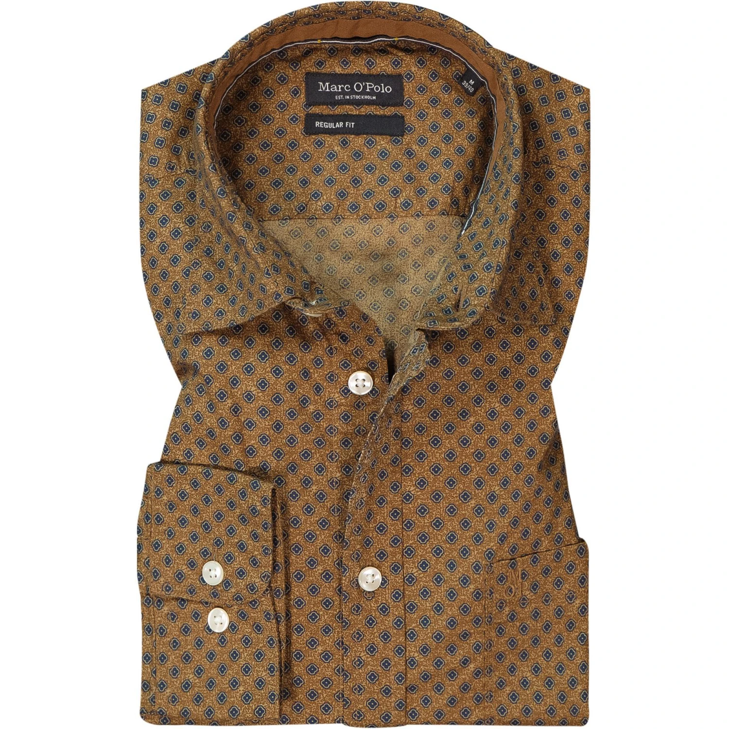 Marc O'Polo Hemd 128 7201 42030/B71 Regular Fit, Popeline, Ocker-navy gemustert, Braun 1 Marc O'Polo Hemd 128 7201 42030/B71 Regular Fit, Popeline, Ocker-navy gemustert, Braun