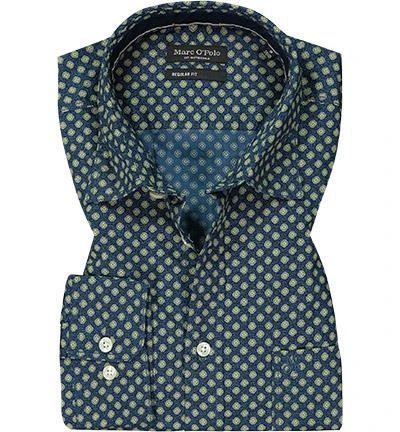 Marc O'Polo Hemd 128 7201 42030/D81 Regular Fit, Popeline, Navy-olivgrün gemustert, Dunkelblau 2 Marc O'Polo Hemd 128 7201 42030/D81 Regular Fit, Popeline, Navy-olivgrün gemustert, Dunkelblau – Bild 2