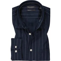 Marc O'Polo Hemd 128 7201 42030/D82 Regular Fit, Baumwolle, Dunkelblau-weiß gestreift, Nachtblau