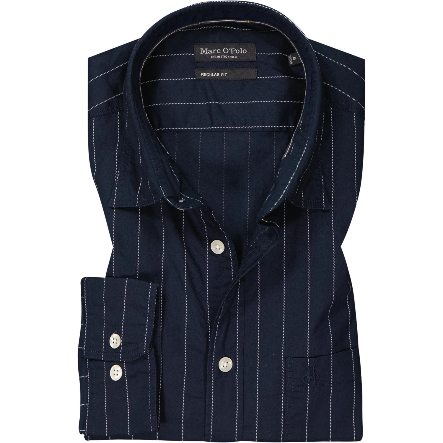 Marc O'Polo Hemd 128 7201 42030/D82 Regular Fit, Baumwolle, Dunkelblau-weiß gestreift, Nachtblau 1 Marc O'Polo Hemd 128 7201 42030/D82 Regular Fit, Baumwolle, Dunkelblau-weiß gestreift, Nachtblau