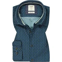 OLYMP Casual Level Five Body Fit 3576/84/45 Hemd, Cord, Dunkelblau-grün gemustert, Marine-grün