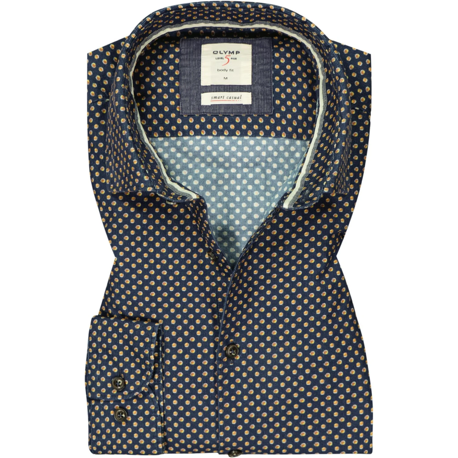 OLYMP Casual Level Five Body Fit 3576/84/51 Hemd, Cord, Dunkelblau-gelb gemustert, Marine-gelb 1 OLYMP Casual Level Five Body Fit 3576/84/51 Hemd, Cord, Dunkelblau-gelb gemustert, Marine-gelb