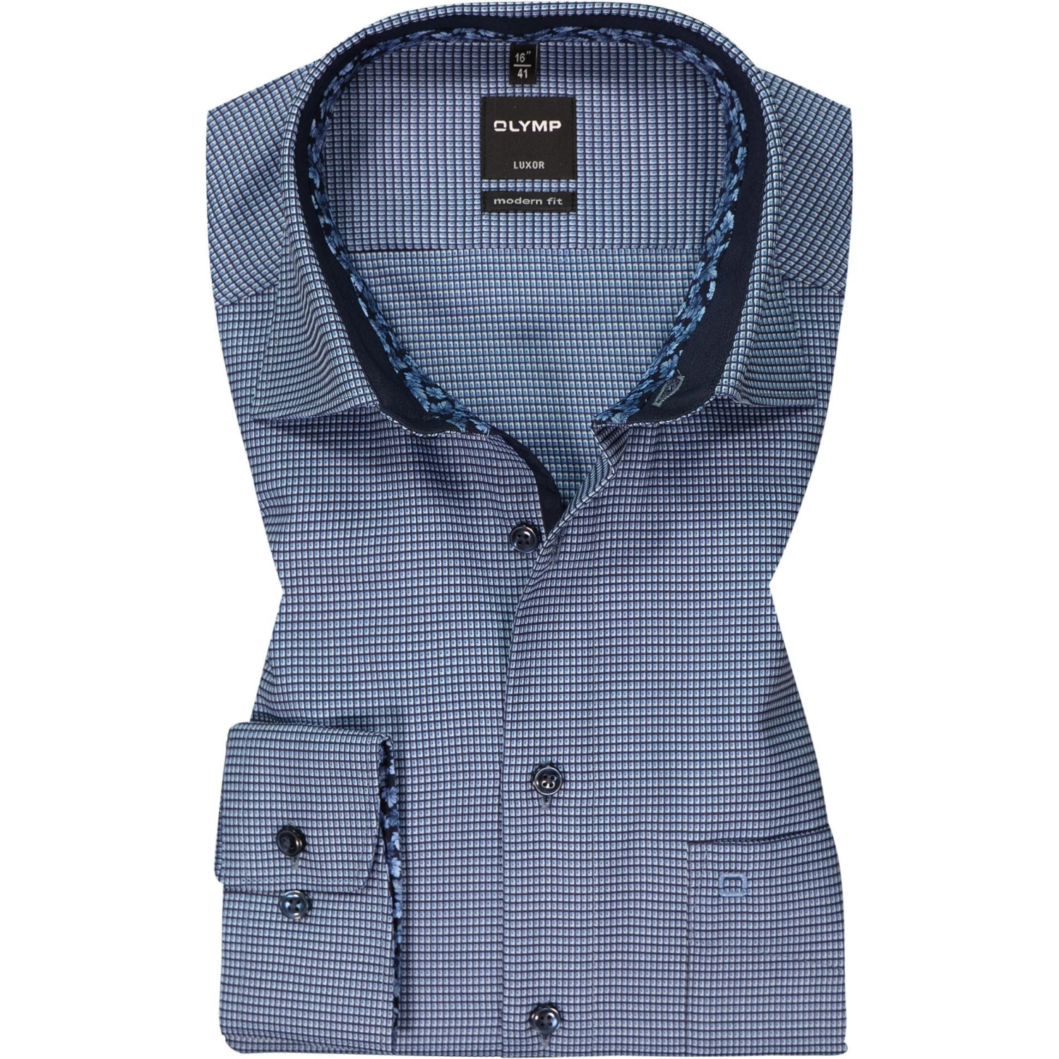 OLYMP Luxor Modern Fit 1231/64/11 Hemd, Baumwolle, Blau gemustert, Bleu 1 OLYMP Luxor Modern Fit 1231/64/11 Hemd, Baumwolle, Blau gemustert, Bleu