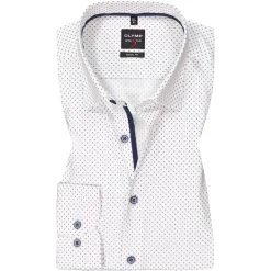 OLYMP Level Five Body Fit 2104/84/00 Hemd, Baumwoll-Stretch, Weiß-dunkelblau gemustert, Weiß