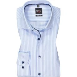 OLYMP Level Five Body Fit 2118/84/11 Hemd, Baumwoll-Stretch, Bleu-weiß gestreift, Bleu