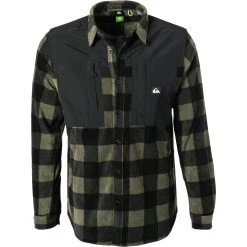 Quiksilver Hemd EQYWT04254/CRE6 Overshirt, Mikrofaser Fleece, Khaki-schwarz kariert, Dunkelgrün