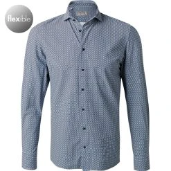 fakts Hemd 6041/254 Slim Fit, Jersey geruchshemmend, Blau gemustert, Blau