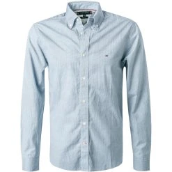 Tommy Hilfiger Hemd MW0MW20544/0GY Regular Fit, Bio Baumwolle, Weiß-blau gemustert, Blau
