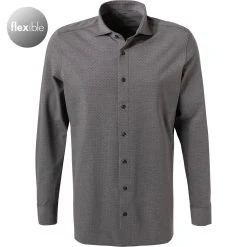 OLYMP Luxor Modern Fit 1224/84/68 Hemd, Jersey geruchshemmend, Schwarz-grau gemustert, Schwarz