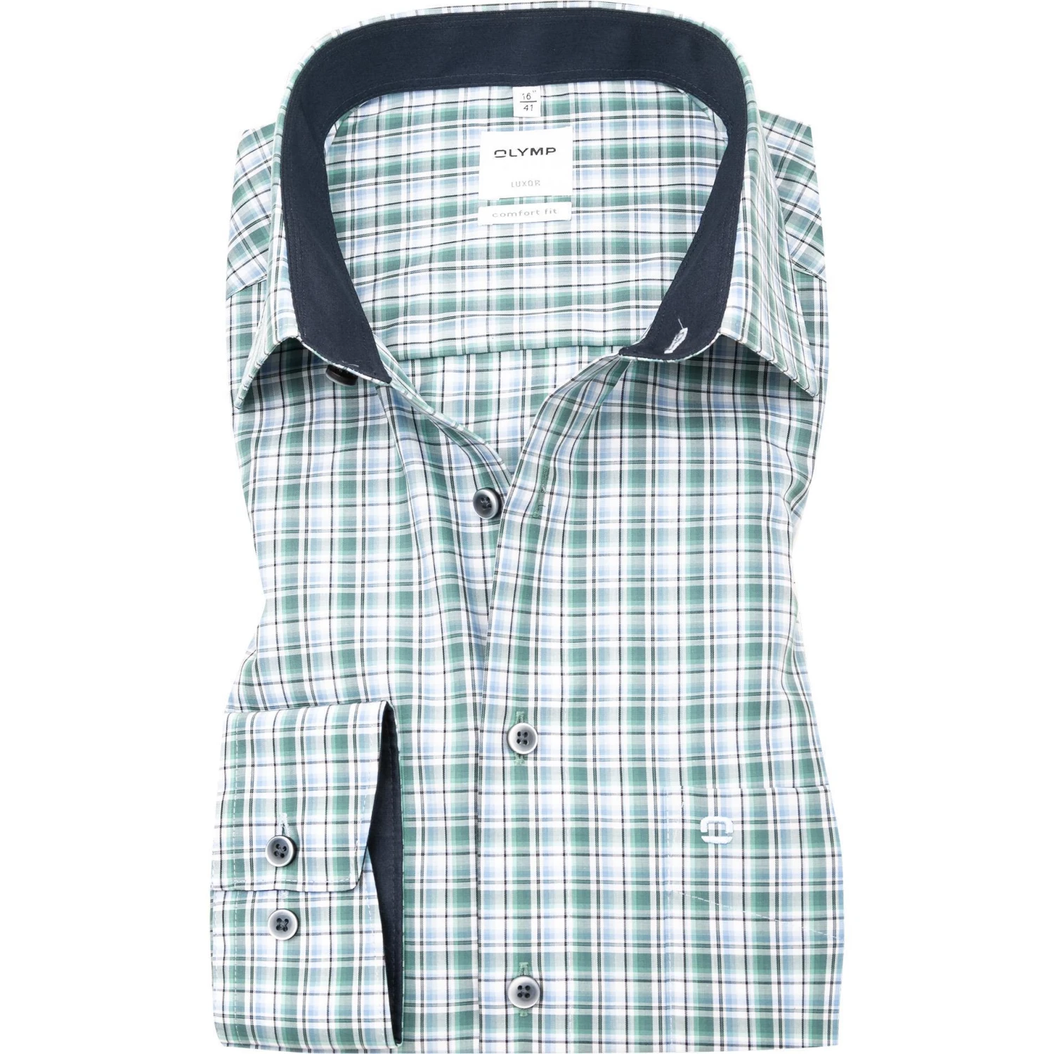 OLYMP Luxor Comfort Fit 1096/84/45 Hemd, Baumwolle, Grün-blau kariert, Grün 1 OLYMP Luxor Comfort Fit 1096/84/45 Hemd, Baumwolle, Grün-blau kariert, Grün