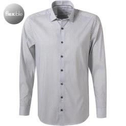 OLYMP Level Five Body Fit 2078/84/68 Hemd, Mikrofaser atmungsaktiv, Weiß-schwarz gemustert, Schwarz