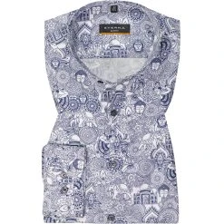 ETERNA Hemd 3472/F08S/67/18 Slim Fit, Baumwolle, Weiß-blau gemustert, Weiß-blau