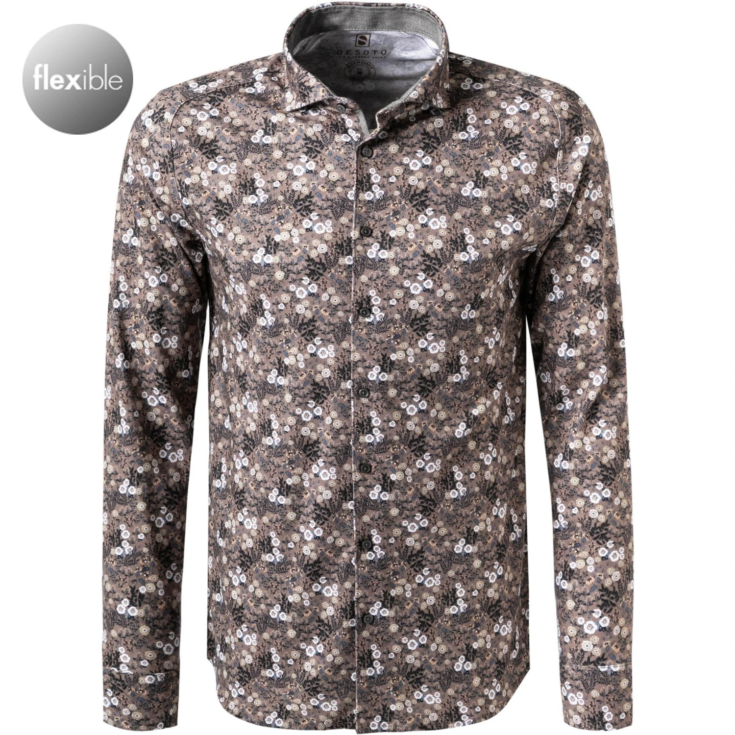 DESOTO Hemd New Hai 48107-3/827 Jersey, Braun gemustert, Braun 1 DESOTO Hemd New Hai 48107-3/827 Jersey, Braun gemustert, Braun