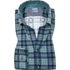 OLYMP Casual Modern Fit 4070/84/45 Hemd, Cord, Grün-blau kariert, Grün-blau