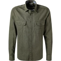 camel active Hemd 409131/6S07/93 Overshirt, Regular Fit, Baumwolle, Olivgrün meliert, Oliv