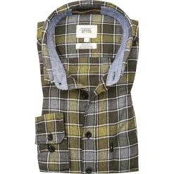 camel active Hemd 409131/6S31/93 Regular Fit, Baumwolle, Olivgrün-grau kariert, Oliv-grau