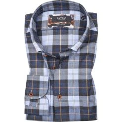 OLYMP Signature Tailord Fit 8555/84/11 Hemd, Tailored Fit, Baumwolle-Kaschmir, Bleu kariert, Bleu