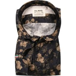 FIL NOIR Hemd Treviso 51596/20 Shaped Fit, Baumwolle CO2-Neutral, Beige-blau gemustert, Beige