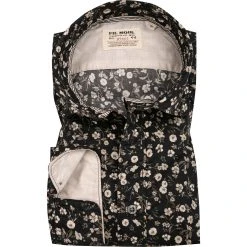 FIL NOIR Hemd Treviso 51588/08 Shaped Fit, Baumwolle CO2-Neutral, Anthrazit-beige gemustert, Anthrazit