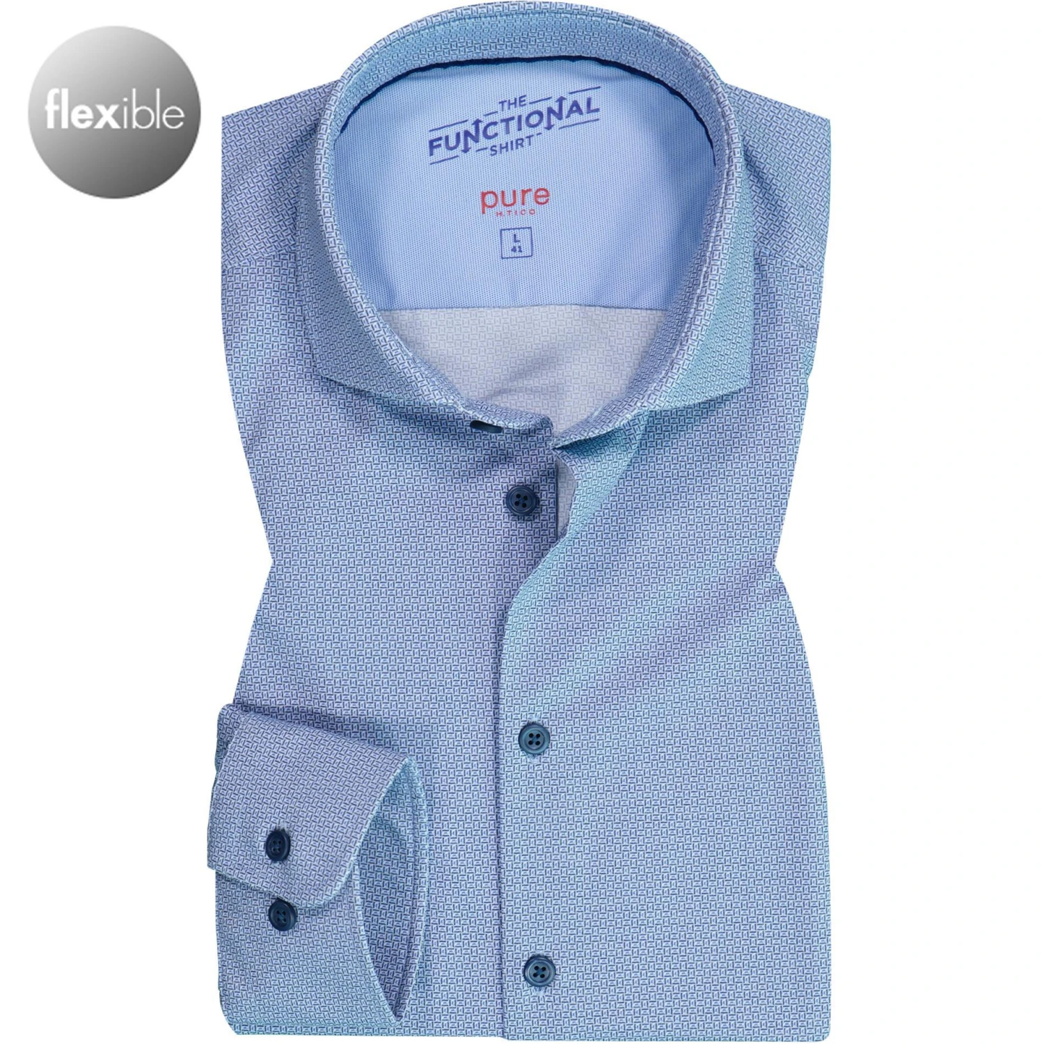 PURE Hemd 4046-21750/173 Funktionsmaterial, Mittelblau gemustert, Mittelblau 1 PURE Hemd 4046-21750/173 Funktionsmaterial, Mittelblau gemustert, Mittelblau