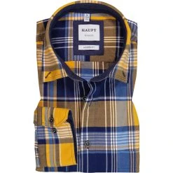Haupt Hemd 715119018/30704 Modern Fit, Bio Baumwolle, Blau-gelb kariert, Blau-gelb