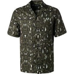 Fred Perry Hemd M2711/408 Kurzarmhemd, Baumwolle, Jägergrün gemustert, Jägergrün