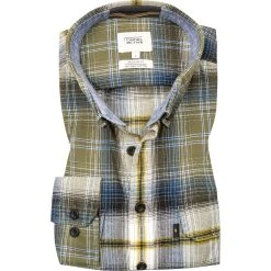camel active Hemd 409117/6S37/93 Regular Fit, Bio Baumwolle, Olivgrün-blau kariert, Oliv-blau-gelb