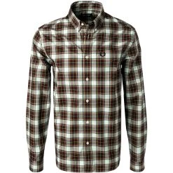 Fred Perry Hemd M2688/M32 Popeline, Hellgrün-bordeaux kariert, Hellgrün-bordeaux