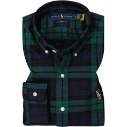 Polo Ralph Lauren Hemd 710853154/004 Slim Fit, Baumwolle, Grün-navy kariert, Grün-navy