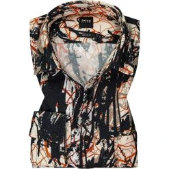 BOSS Hemd Riou 50457788/611 Regular Fit, Baumwolle, Nachtblau-rot gemustert, Rot
