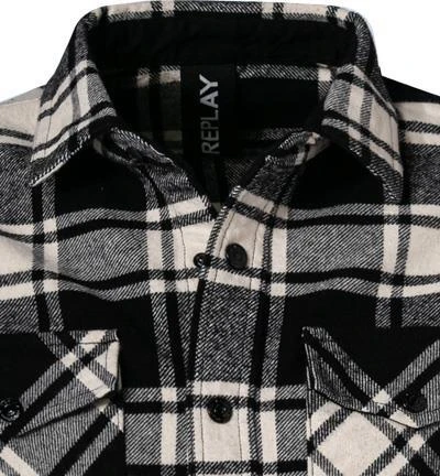 Replay Overshirt M4067.000.52438/010 Baumwolle, Schwarz-weiß kariert, Schwarz-weiß 3 Replay Overshirt M4067.000.52438/010 Baumwolle, Schwarz-weiß kariert, Schwarz-weiß – Bild 3