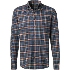 Stenströms Hemd 612261/8225/153 Fitted Body, Flanell, Blau-braun kariert, Blau-braun