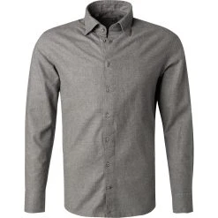 fakts Hemd 6053/812 Slim Fit, Flanell, Grau meliert, Grau