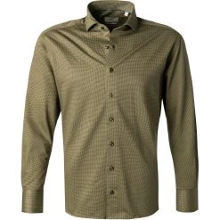 ETERNA Hemd 2490/JS82/46 Modern Fit, Jersey CO2-Neutral, Moosgrün gemustert, Moosgrün