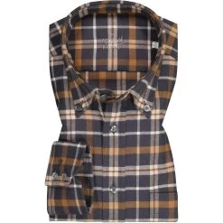 van Laack Hemd Comfort Fit 156531/RALON-CF/060 Baumwolle. dunkelblau-braun kariert, Dunkelblau-braun-beige