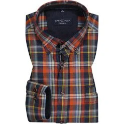 CasaModa Hemd 413721000/450 Casual Fit, Baumwolle, Blau-orange kariert, Orange