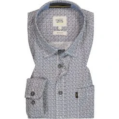 camel active Hemd 409133/6S33/47 Regular Fit, Baumwolle, Nachtblau-weiß gemustert, Nachtblau-weiß