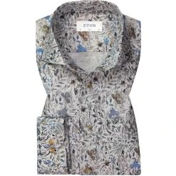ETON Hemd 1000/02637/15 Slim Fit, Baumwolle, Beige-blau gemustert, Multicolor