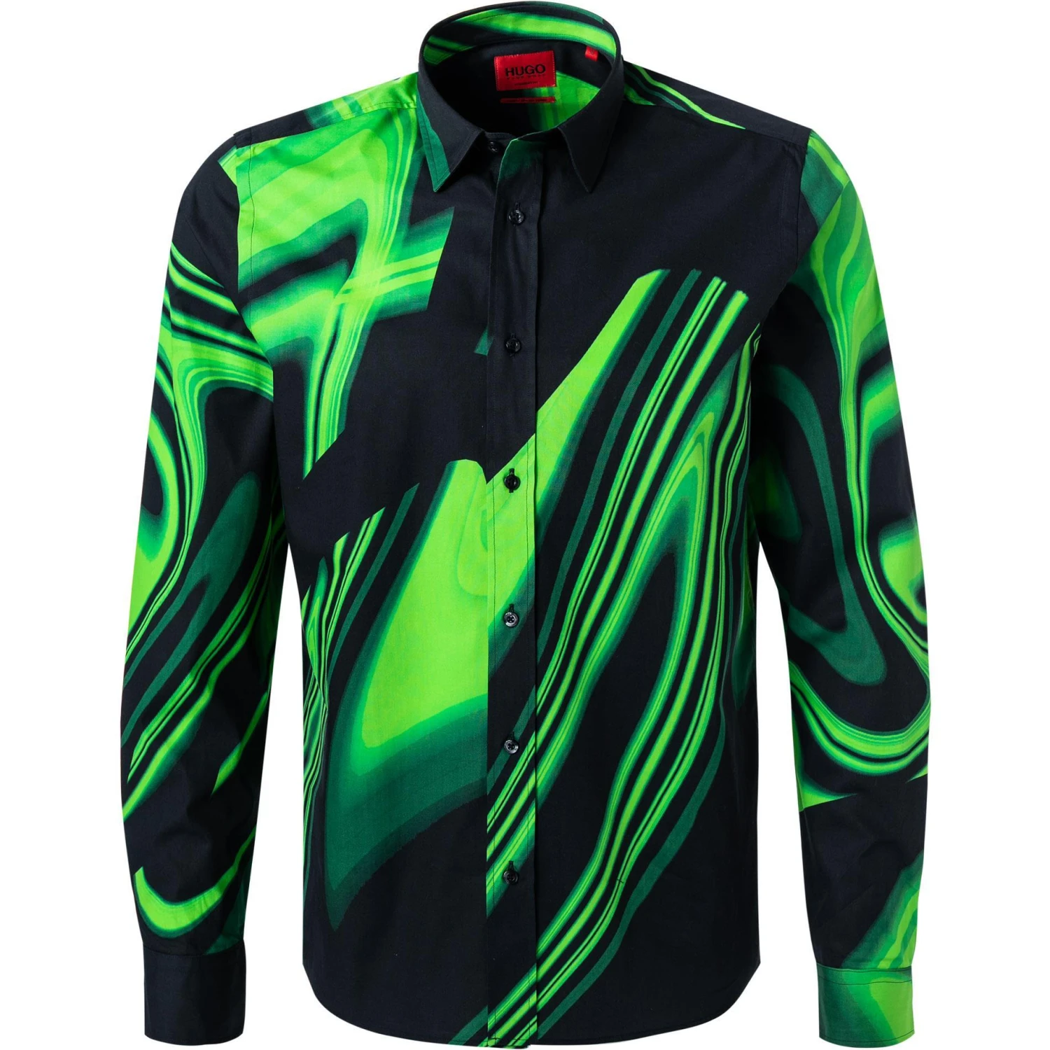 HUGO Hemd Emero 50463139/325 Straight Fit, Baumwolle, Grün-schwarz gemustert, Grün-schwarz 1 HUGO Hemd Emero 50463139/325 Straight Fit, Baumwolle, Grün-schwarz gemustert, Grün-schwarz