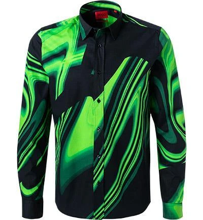 HUGO Hemd Emero 50463139/325 Straight Fit, Baumwolle, Grün-schwarz gemustert, Grün-schwarz 2 HUGO Hemd Emero 50463139/325 Straight Fit, Baumwolle, Grün-schwarz gemustert, Grün-schwarz – Bild 2