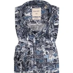 Haupt Hemd 715201049213/40708 Modern Fit, Baumwolle, Blau gemustert, Blau