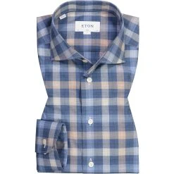 ETON Hemd 1000/03181/25 Slim Fit, Baumwolle, Blau-beige kariert , Blau-beige