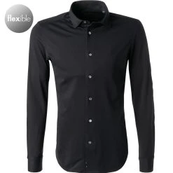 BOGGI MILANO Hemd BO21A0495/03 Piqué schnelltrocknend, Schwarz