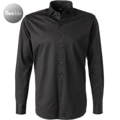 BOGGI MILANO Hemd BO21A0140/02 Regular Fit, Jersey, Anthrazit meliert, Anthrazit