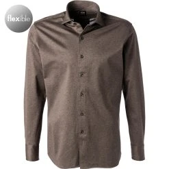 BOGGI MILANO Hemd BO21A0140/04 Regular Fit, Jersey, Braun meliert, Braun