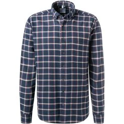 Haupt Hemd 715110159078/30708 Regular Fit, Flanell, Navy-koralle kariert, Dunkelblau