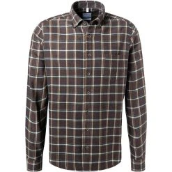 Haupt Hemd 715110149078/30805 Modern Fit, Flanell, Navy-koralle kariert, Braun