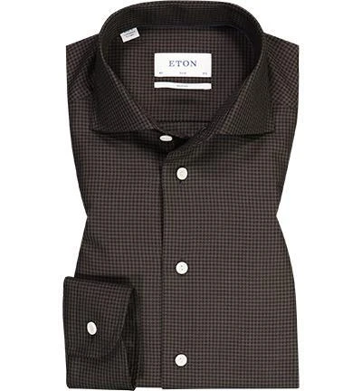 ETON Hemd 1000/02358/39 Slim Fit, Merinowolle, Dunkelbraun gemustert, Dunkelbraun 2 ETON Hemd 1000/02358/39 Slim Fit, Merinowolle, Dunkelbraun gemustert, Dunkelbraun – Bild 2