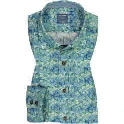 OLYMP Casual Modern Fit 4070/14/45 Hemd, Baumwolle, Grün gemustert, Grün