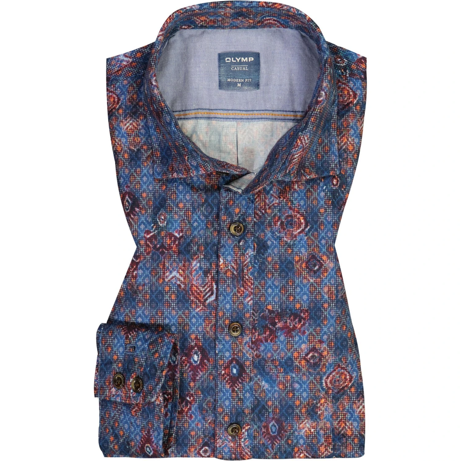 OLYMP Casual Modern Fit 4012/14/34 Hemd, Baumwolle, Blau-rost gemustert , Rost 1 OLYMP Casual Modern Fit 4012/14/34 Hemd, Baumwolle, Blau-rost gemustert , Rost